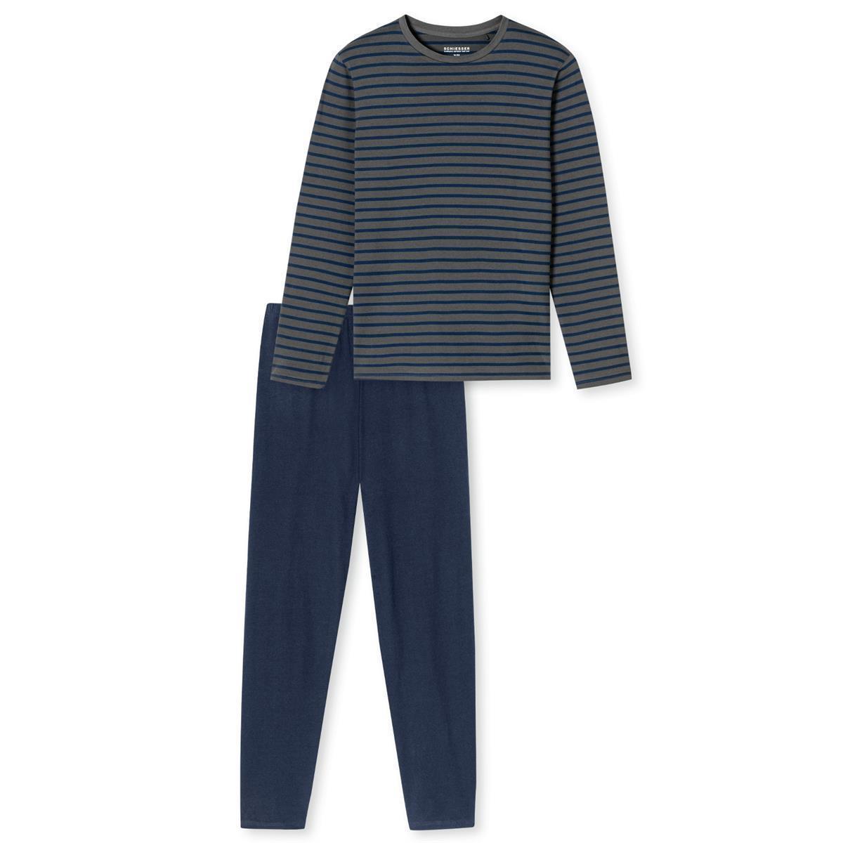 Schiesser Herren Schlafanzug lang 182197-203 Anthrazit Rundhals 48-58