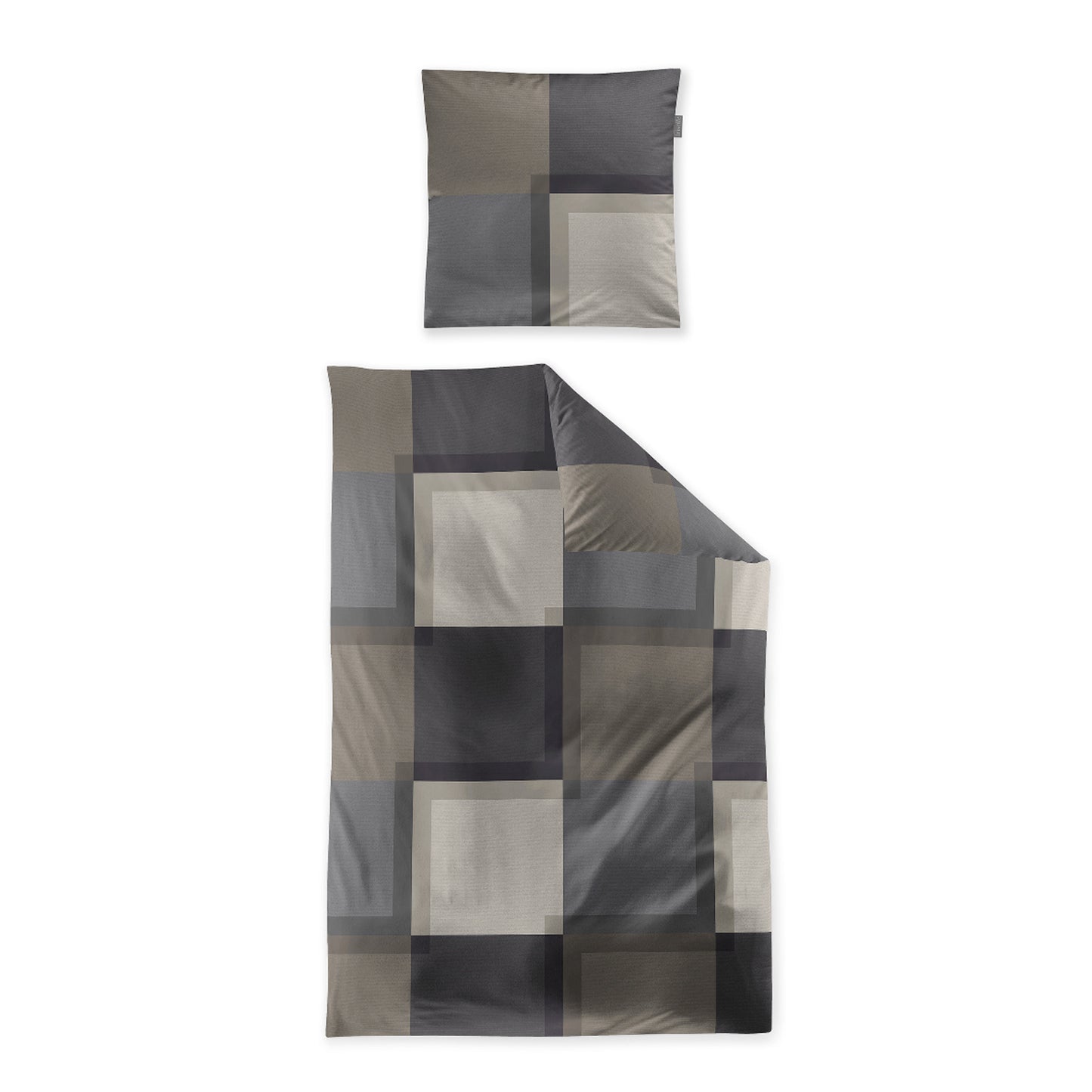 Irisette Mako Satin Bettwäsche Wave 8672-80 Kariert Grau Natur 135x200