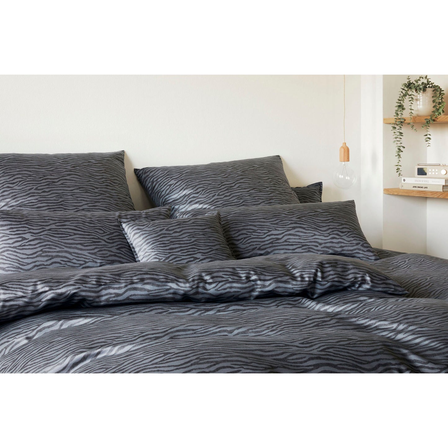 Elegante Mako Satin Bettwäsche Etosha 2419-9 Zebrafell Granit 135/200