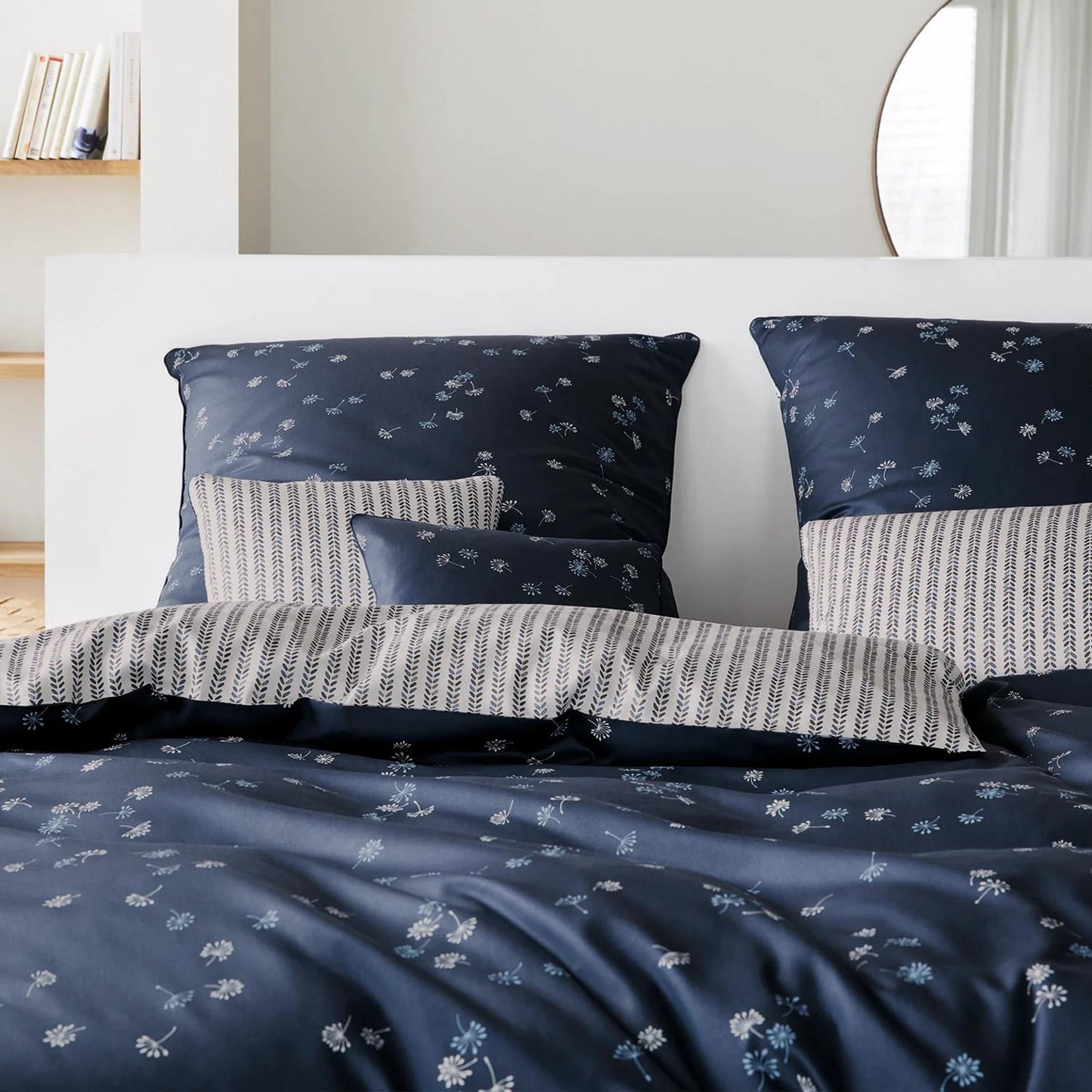 Elegante Mako Satin Bettwäsche Fleurs 2438-02 Pusteblume Blau 135x200