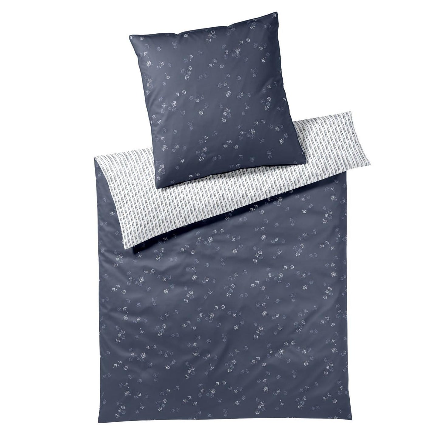 Elegante Mako Satin Bettwäsche Fleurs 2438-02 Pusteblume Blau 135x200