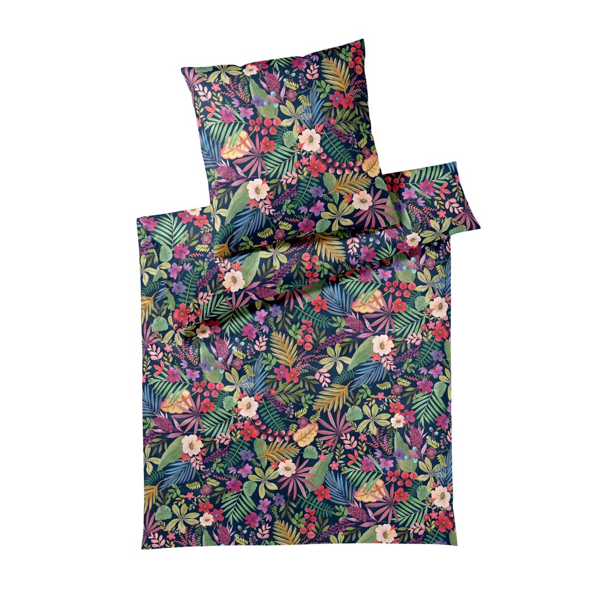 Elegante Mako Satin Bettwäsche Rise 24504-22 Blau Blumen 135x200