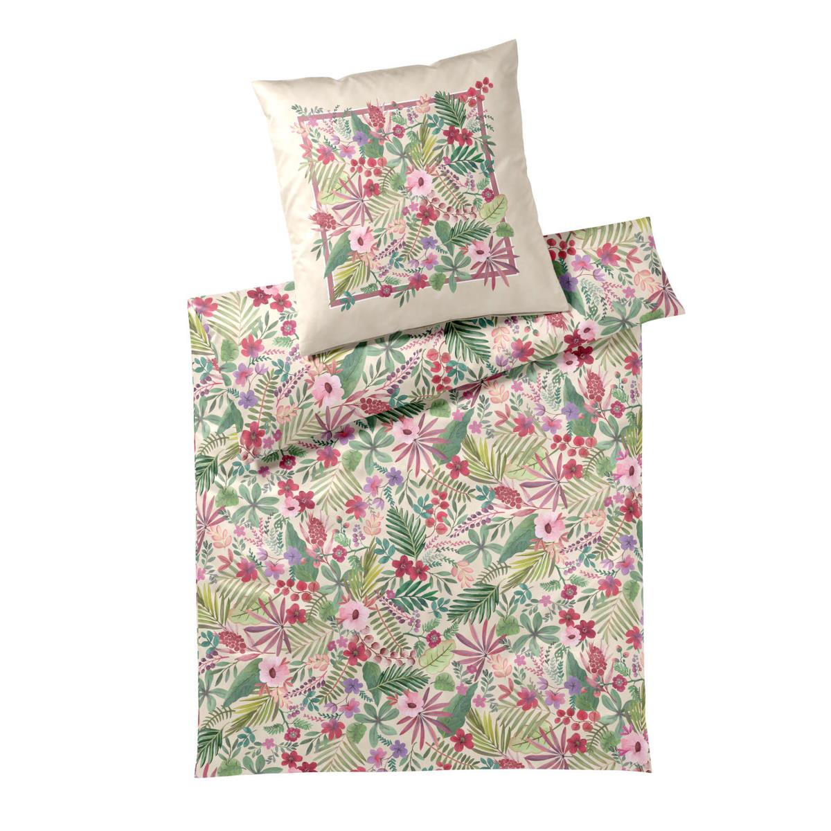 Elegante Mako Satin Bettwäsche Rise 24504-77 Sand Blumen 135x200