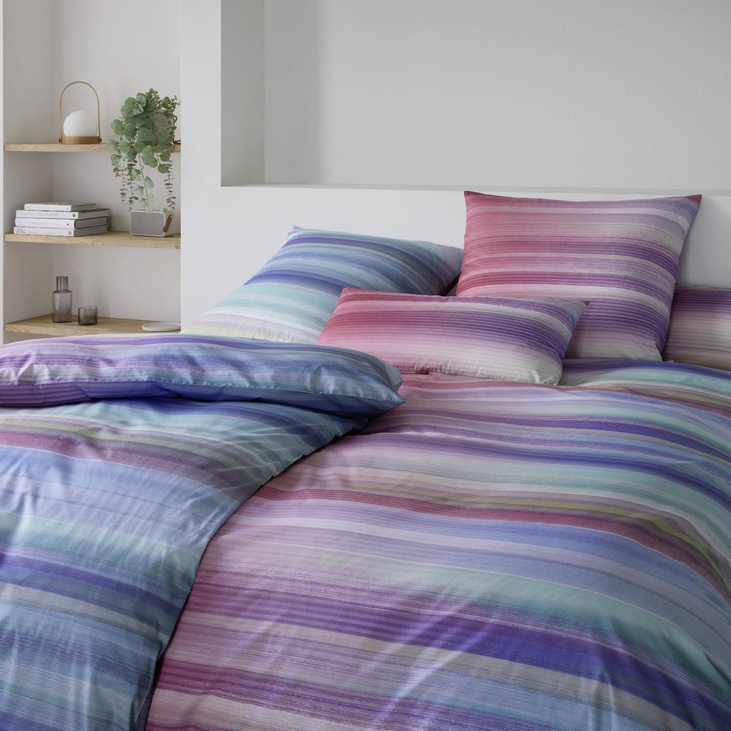 Elegante Mako Batist Bettwäsche Swoosh 24518-11 Streifen Blau 135x200