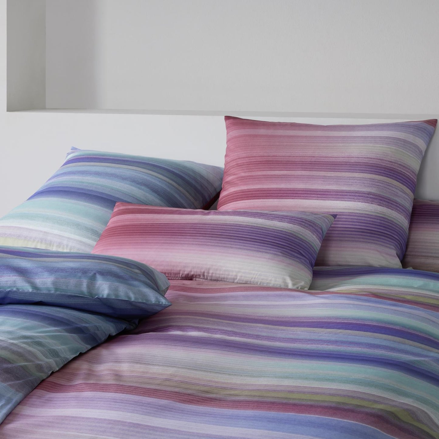 Elegante Mako Batist Bettwäsche Swoosh 24518-11 Streifen Blau 135x200