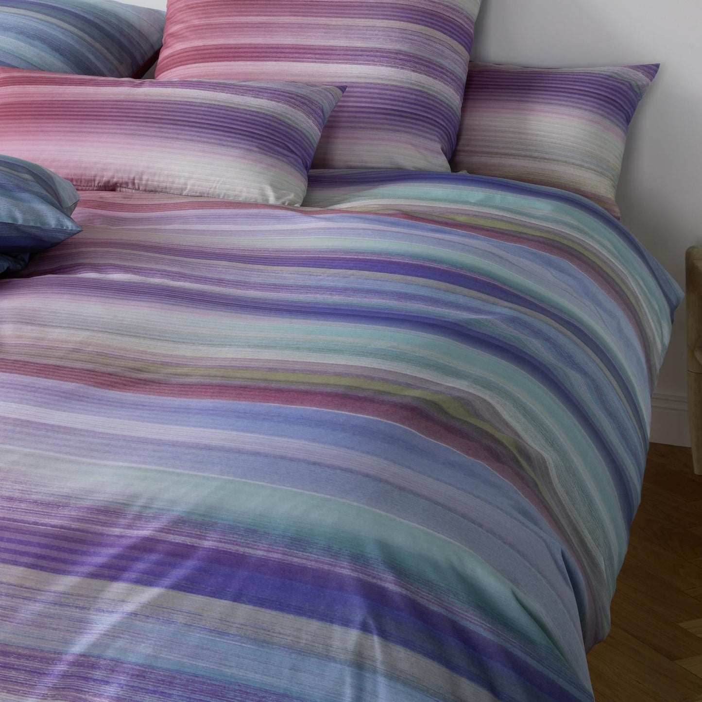 Elegante Mako Batist Bettwäsche Swoosh 24518-11 Streifen Blau 135x200