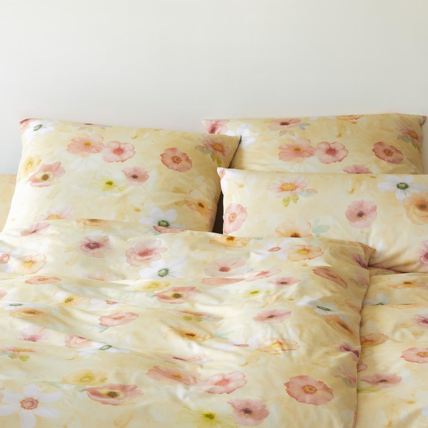 Elegante Mako Satin Bettwäsche Pastel 24519-3 Blumen Gelb 135x200