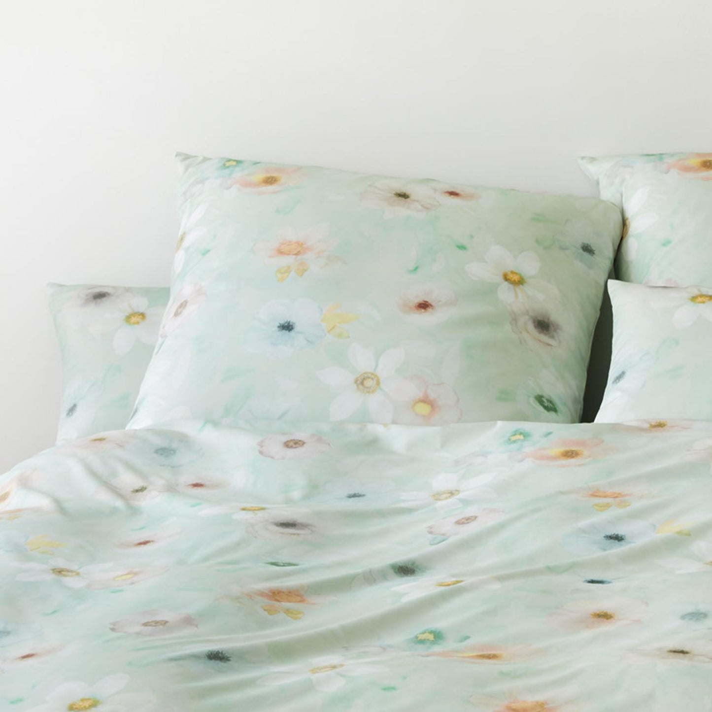 Elegante Mako Satin Bettwäsche Pastel 24519-4 Blumen Grün 135x200