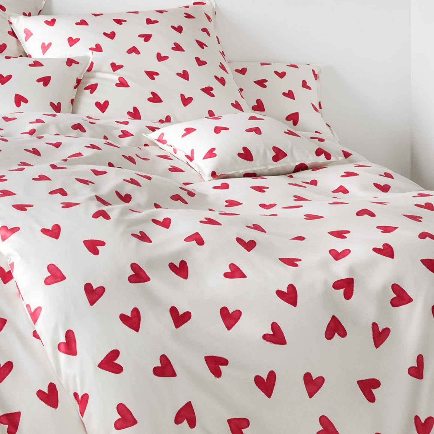 Elegante Mako Satin Bettwäsche Cherie 24523-1 Herzen weiß rot 135x200