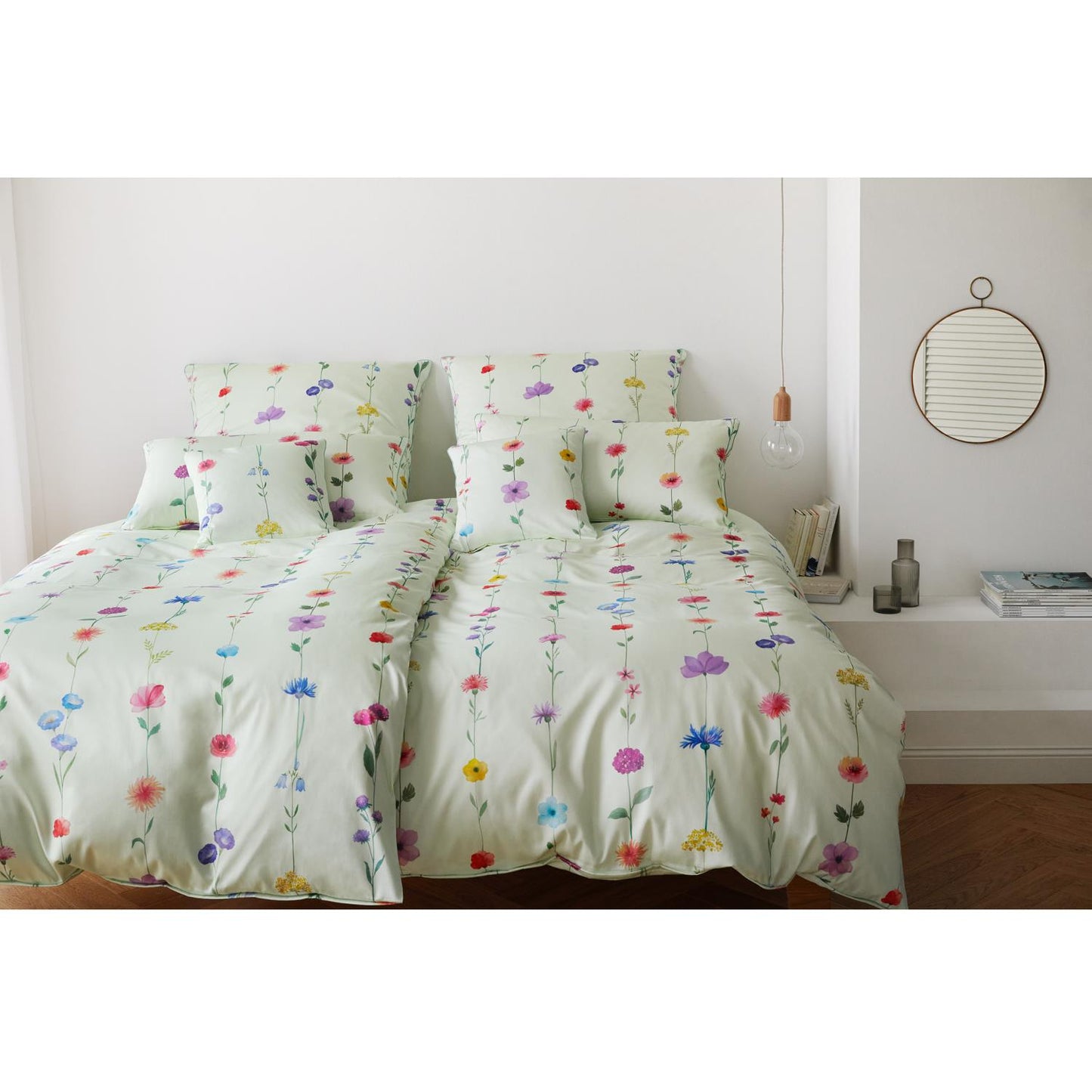 Elegante Mako Satin Bettwäsche Flower Show 24526-4 Blumen Mint 135x200