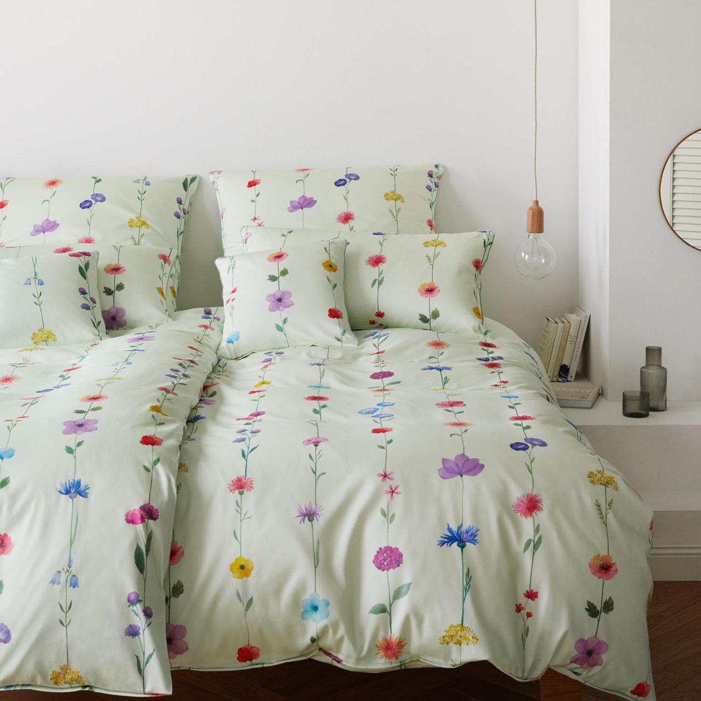 Elegante Mako Satin Bettwäsche Flower Show 24526-4 Blumen Mint 135x200