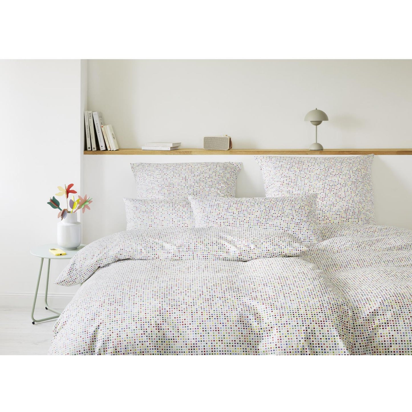 Elegante Mako Satin Bettwäsche Pixie 24535-0 Pixel Weiß Bunt 135x200