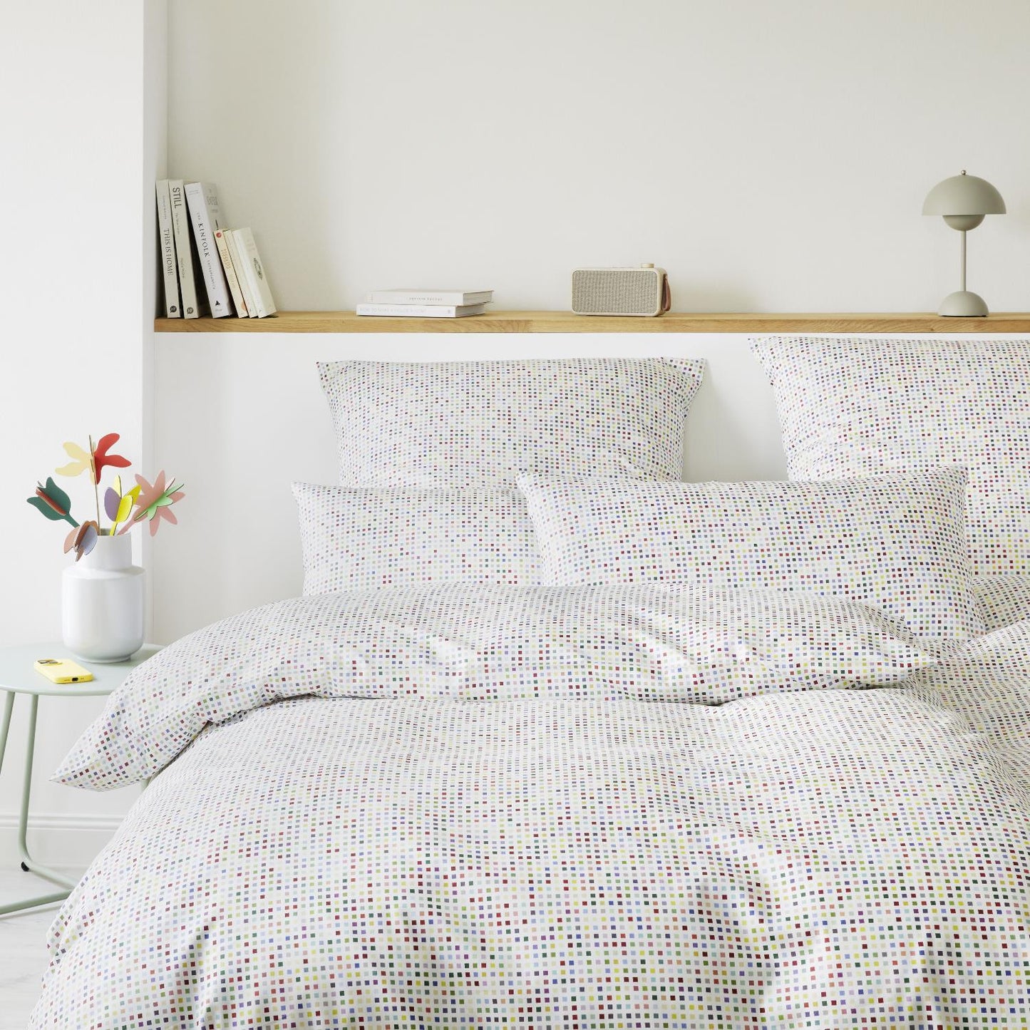 Elegante Mako Satin Bettwäsche Pixie 24535-0 Pixel Weiß Bunt 135x200