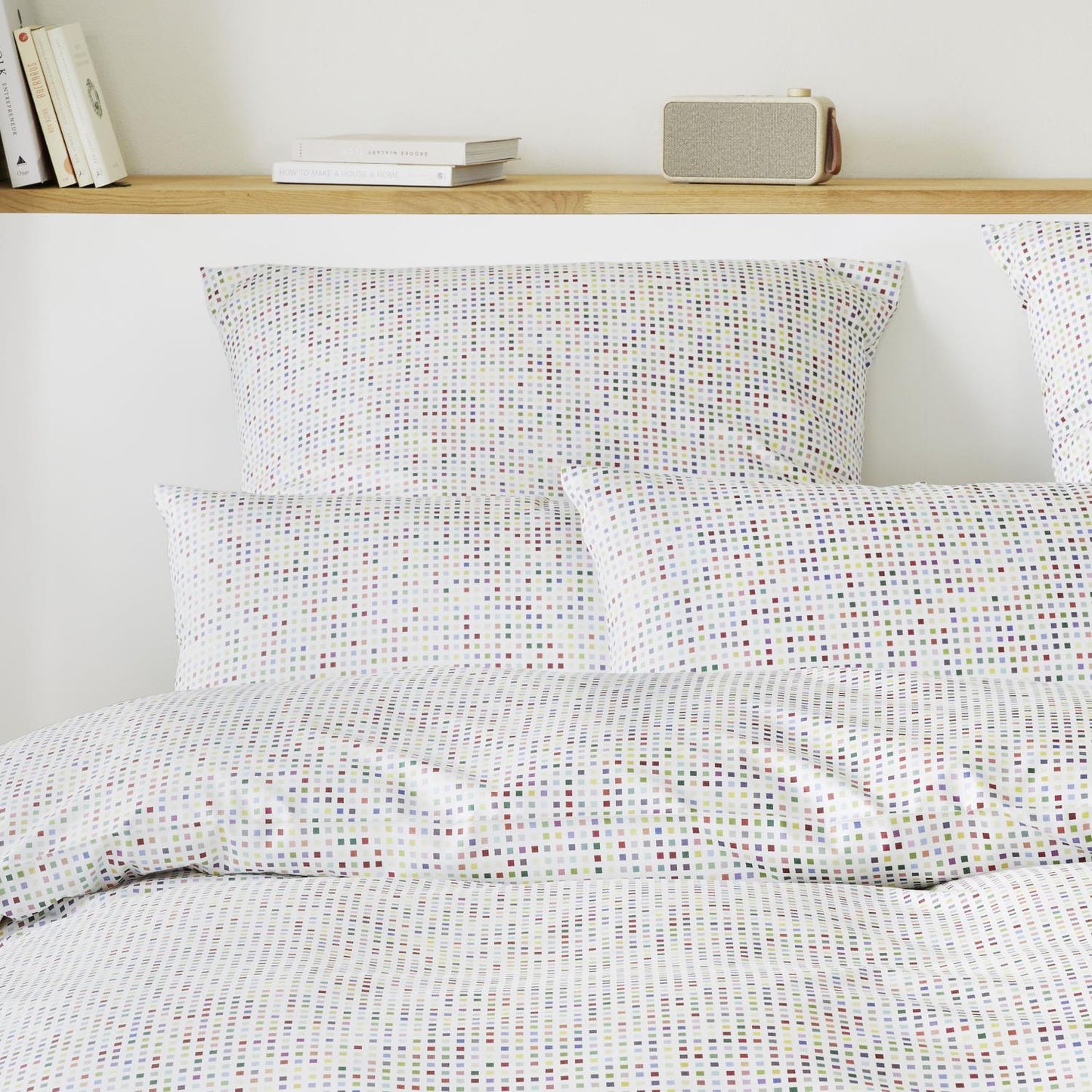 Elegante Mako Satin Bettwäsche Pixie 24535-0 Pixel Weiß Bunt 135x200