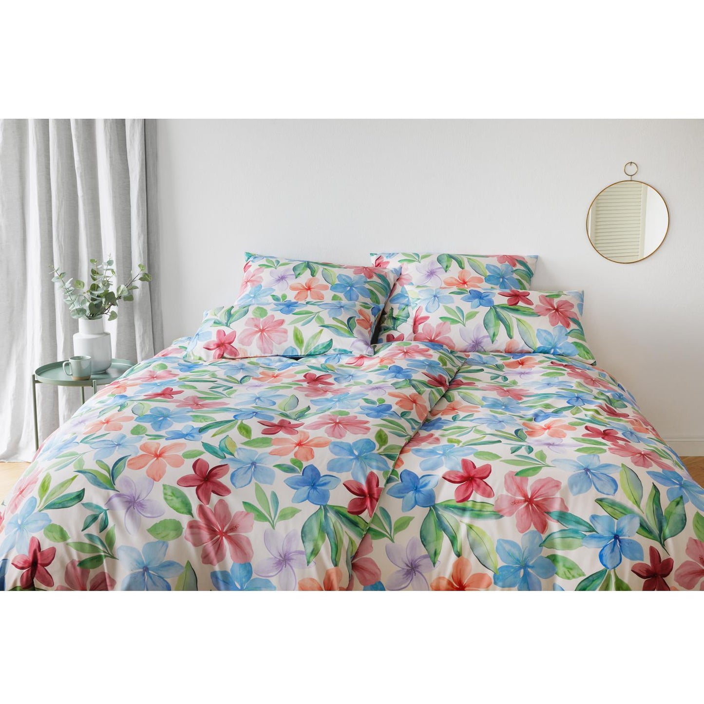 Elegante Mako Satin Bettwäsche Bravo 24537-1 Hibiskus Natur 135x200