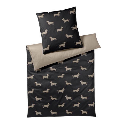 Elegante Mako Satin Bettwäsche Dogs 24540-9 Dackel Schwarz 135x200