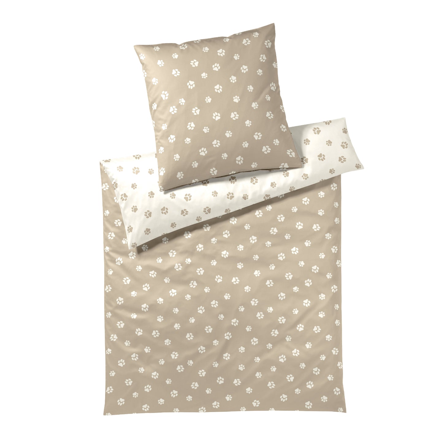 Elegante Mako Satin Bettwäsche Paws 24541-7 Pfoten Beige Creme 135x200