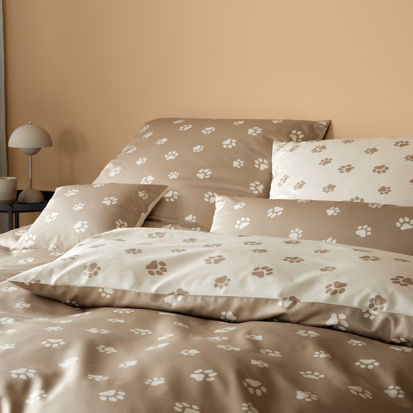 Elegante Mako Satin Bettwäsche Paws 24541-7 Pfoten Beige Creme 135x200