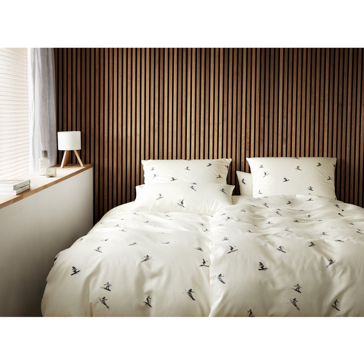Elegante Mako Satin Bettwäsche Mono Ski 24549-9 Skiläufer 135x200