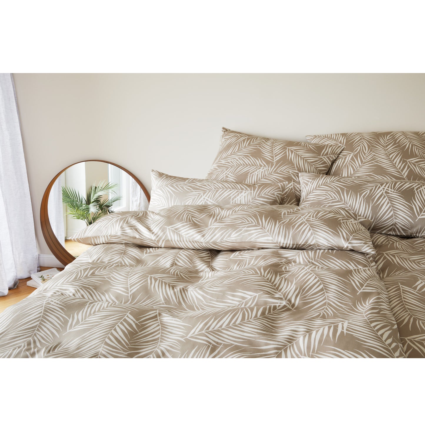 Elegante Mako Satin Bettwäsche Maison Leaves 24551-7 Natur 135x200
