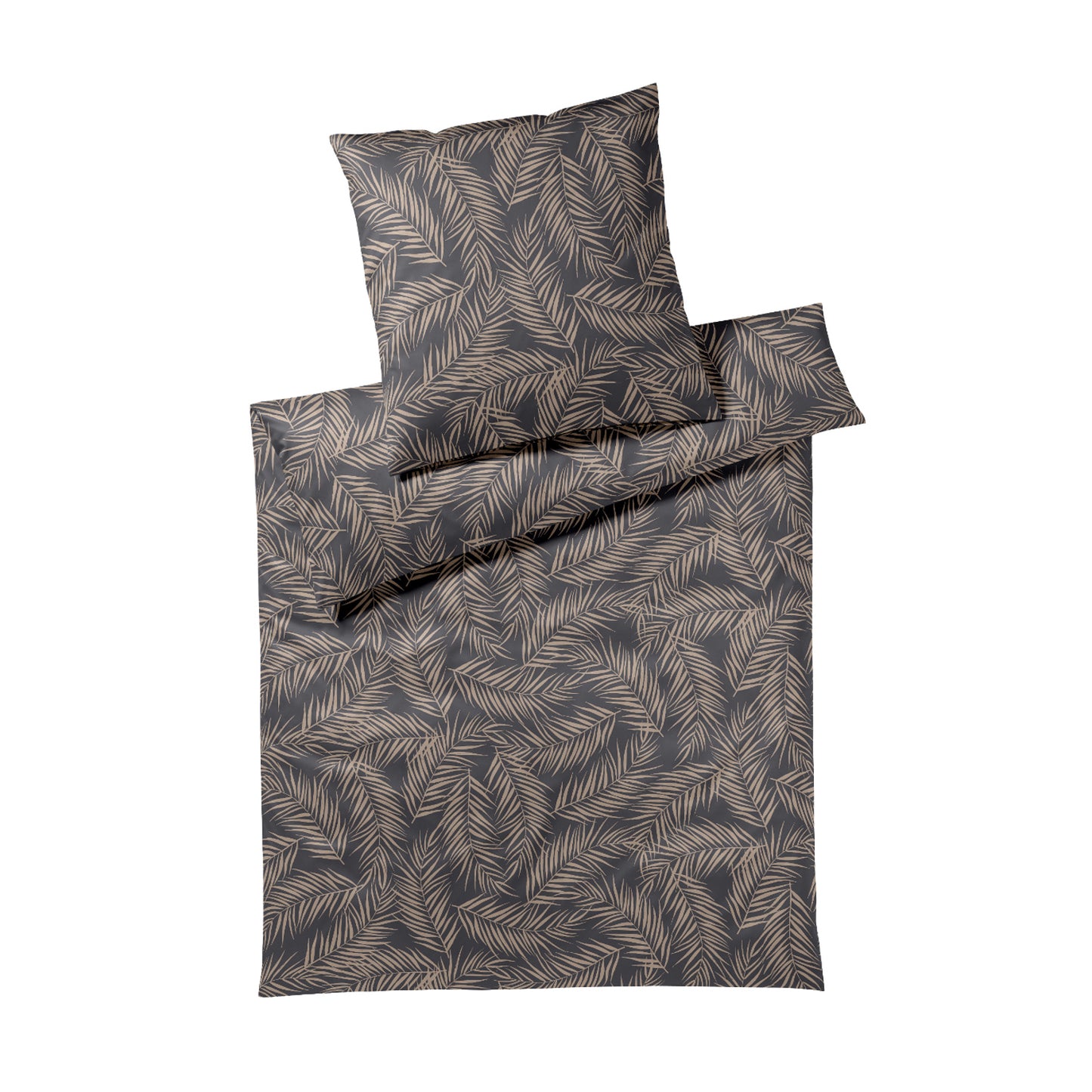 Elegante Mako Satin Bettwäsche Maison Leaves 24551-9 Anthrazit 135x200
