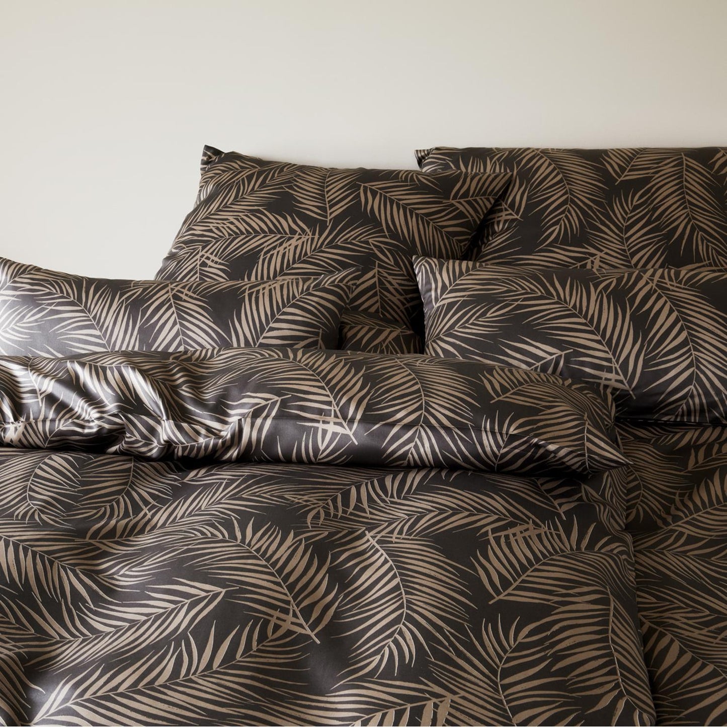 Elegante Mako Satin Bettwäsche Maison Leaves 24551-9 Anthrazit 135x200