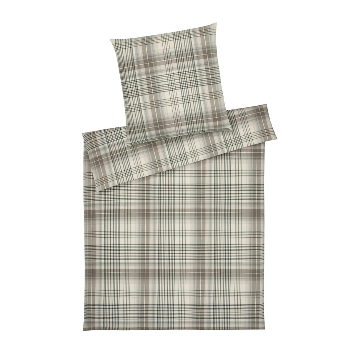 Elegante Flanell Bettwäsche Holmes 26005-7 Kariert Natur Grau 135x200