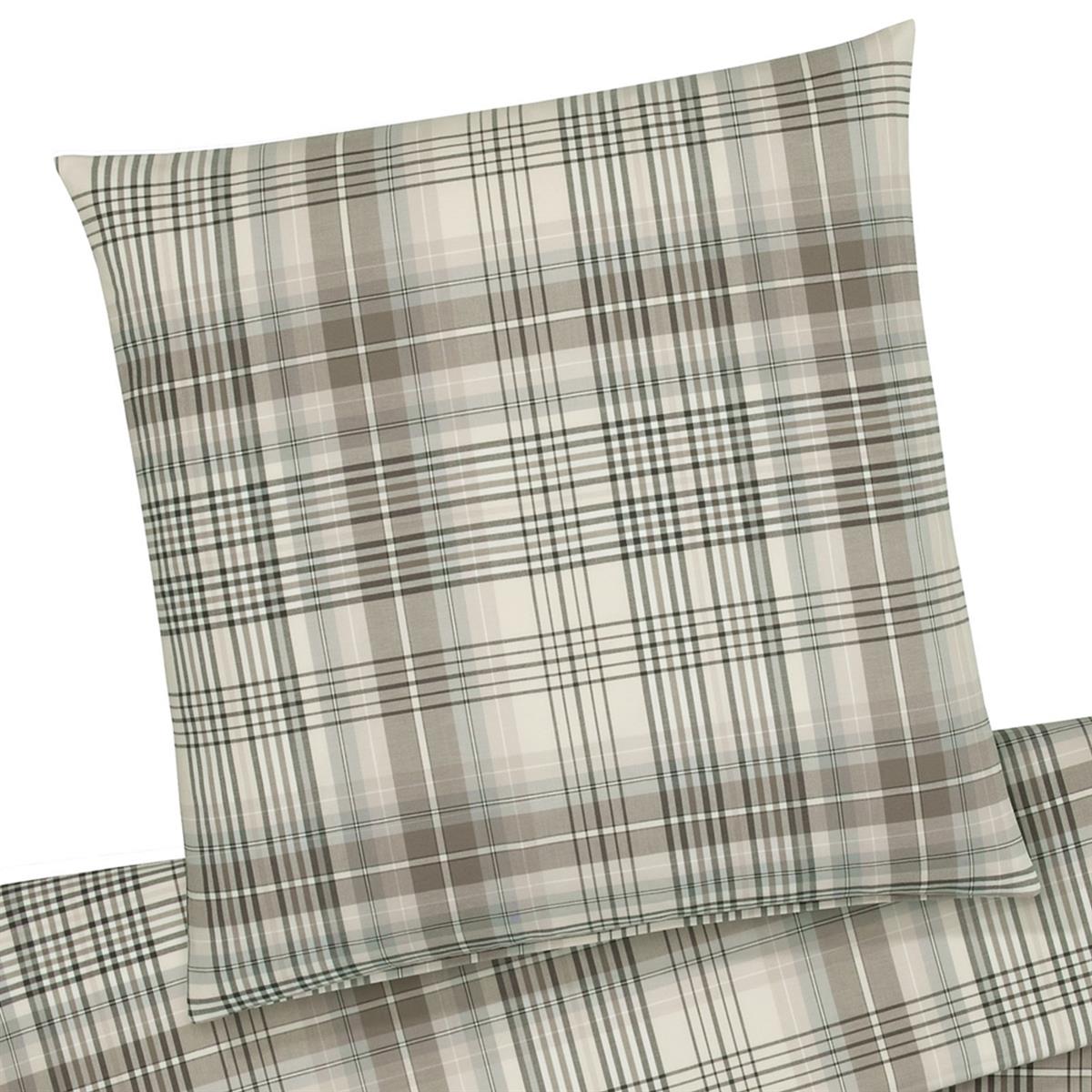 Elegante Flanell Bettwäsche Holmes 26005-7 Kariert Natur Grau 135x200