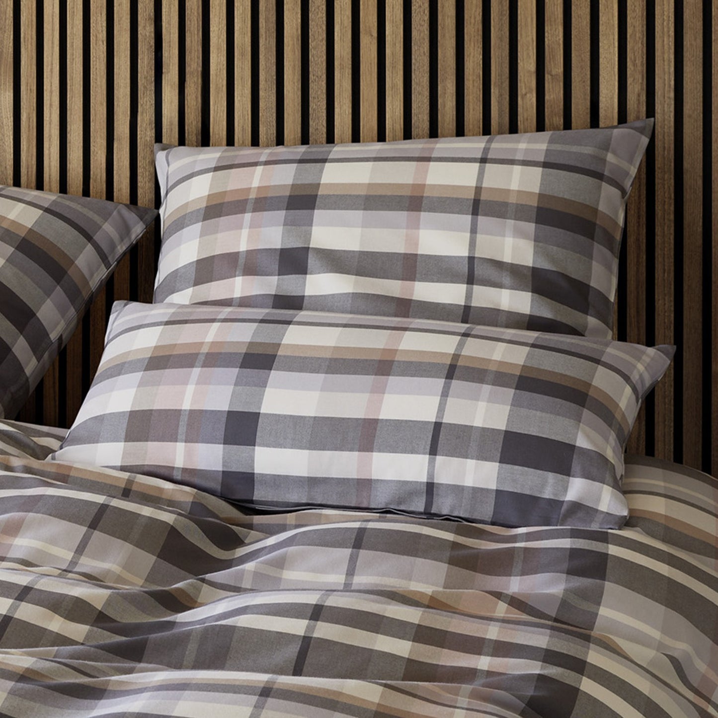 Bettwäsche Flanell Darcy Kiesel mit Karomuster 135 x 200 cm