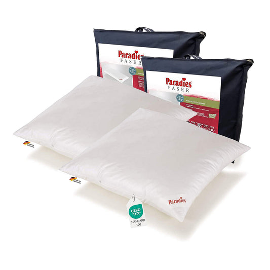 Zwei weiße Kopfkissen 80x80 geeignet für Seitenschläfer Hersteller ist Paradies
