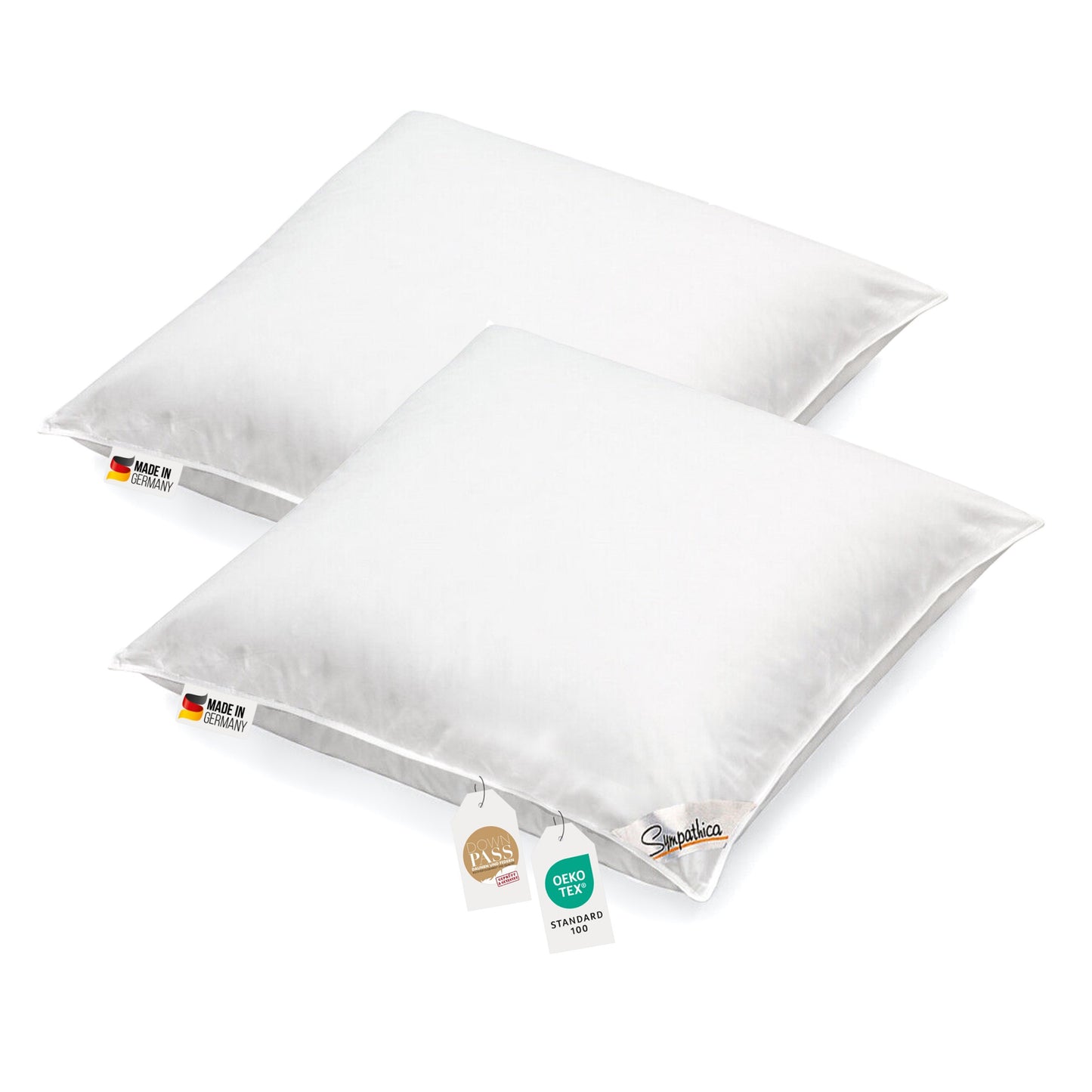 2 Stück Kopfkissen 1100g neue weiße Federn Klasse 1 Daunenpass 80x80