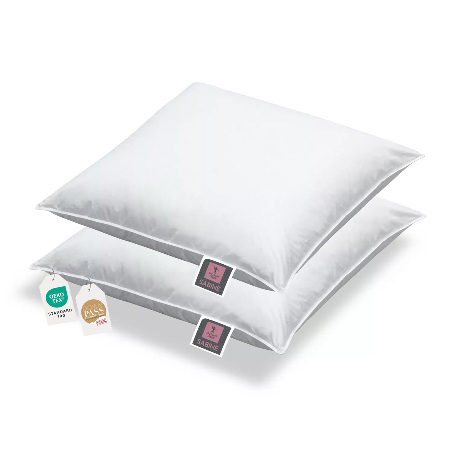 2 Couchkisen bzw. Sofakissen 40x40 gefüllt mit Daunen und Federn mit oekotex- und downpass Labeln