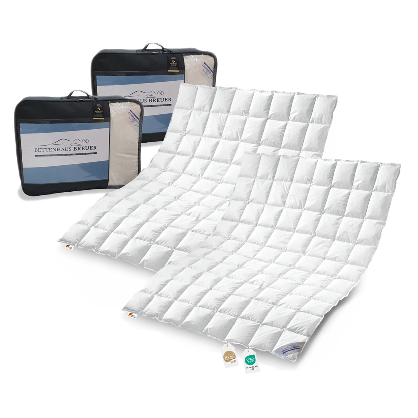 2 Bettdecken 135x200 mit zwei Taschen gefuellt mit leichten Daunen und Federn deshlb eine Sommerbettdecke