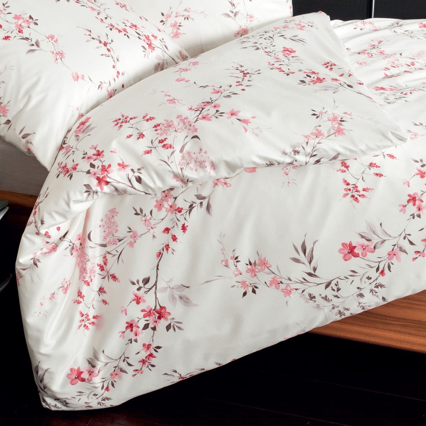Bettwäsche Janine Mako Satin Palermo 31027-1 Blüten rosa 135x200