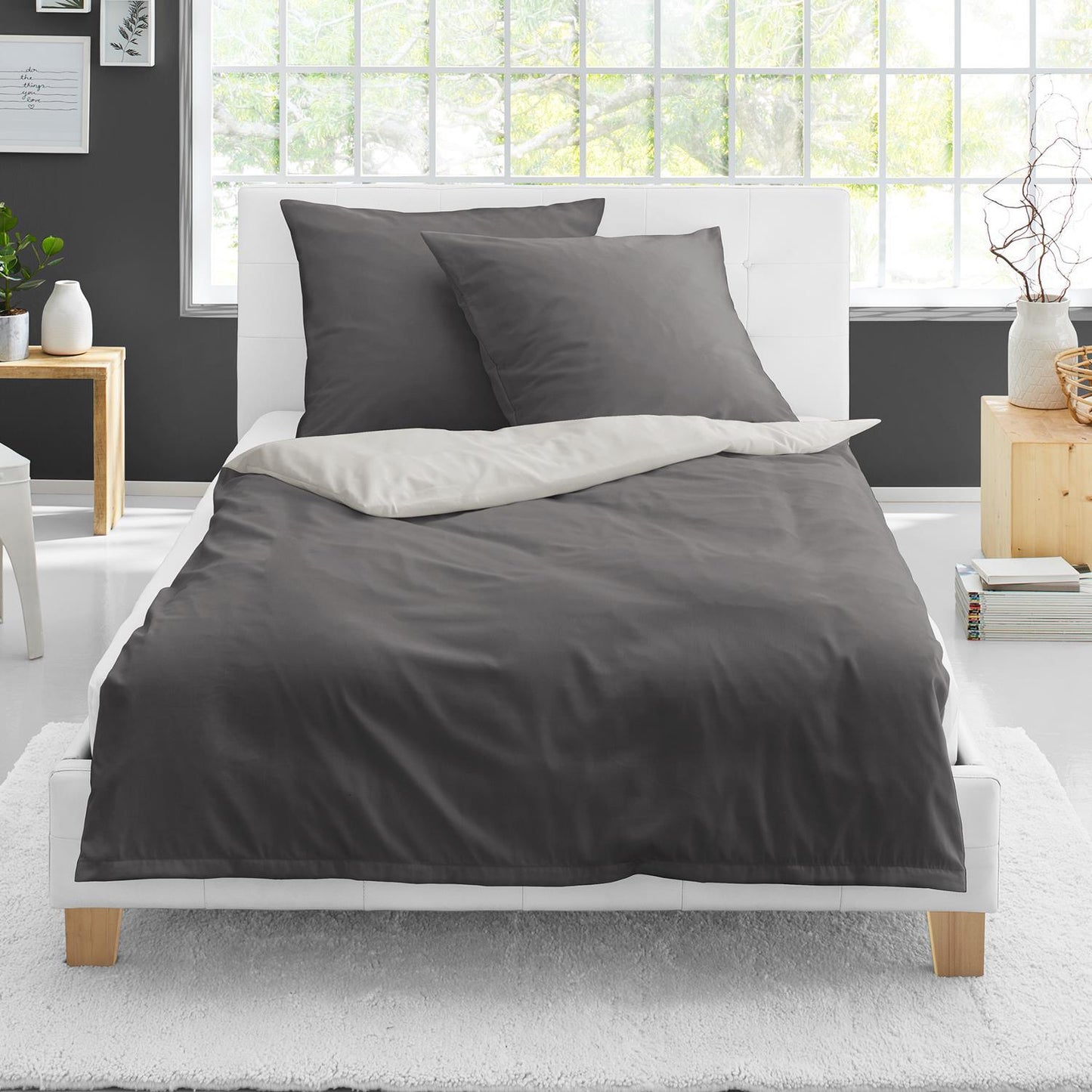 Bierbaum einfarbige Wende Bettwäsche 3297-11 stein silber 135x200