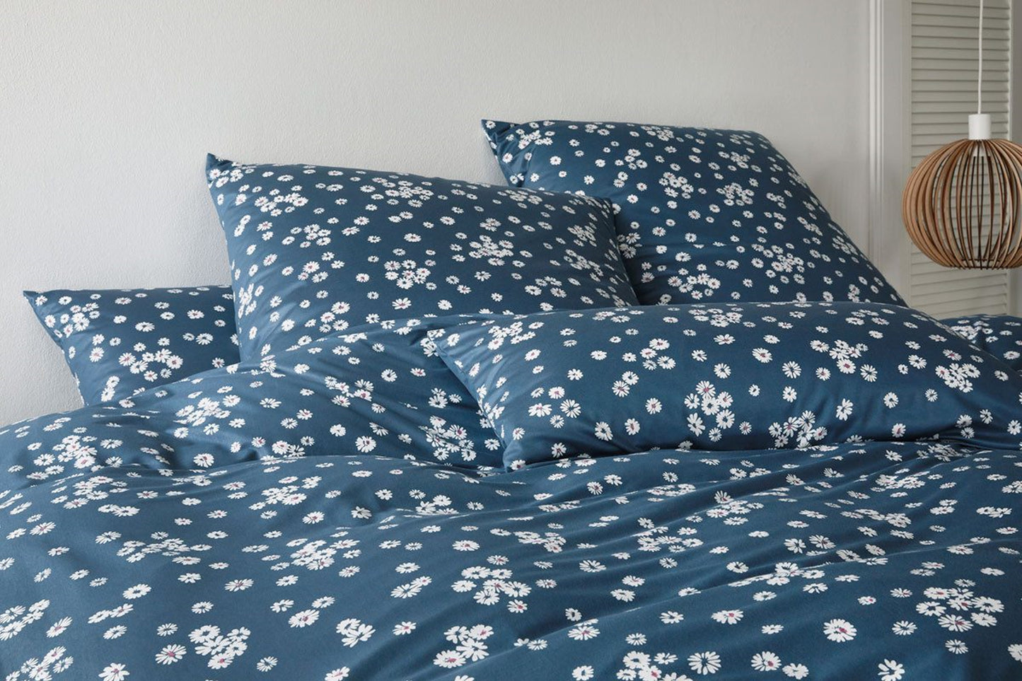 Elegante Interlock Jersey Bettwäsche Daisies 3565-2 Blume Blau 135x200