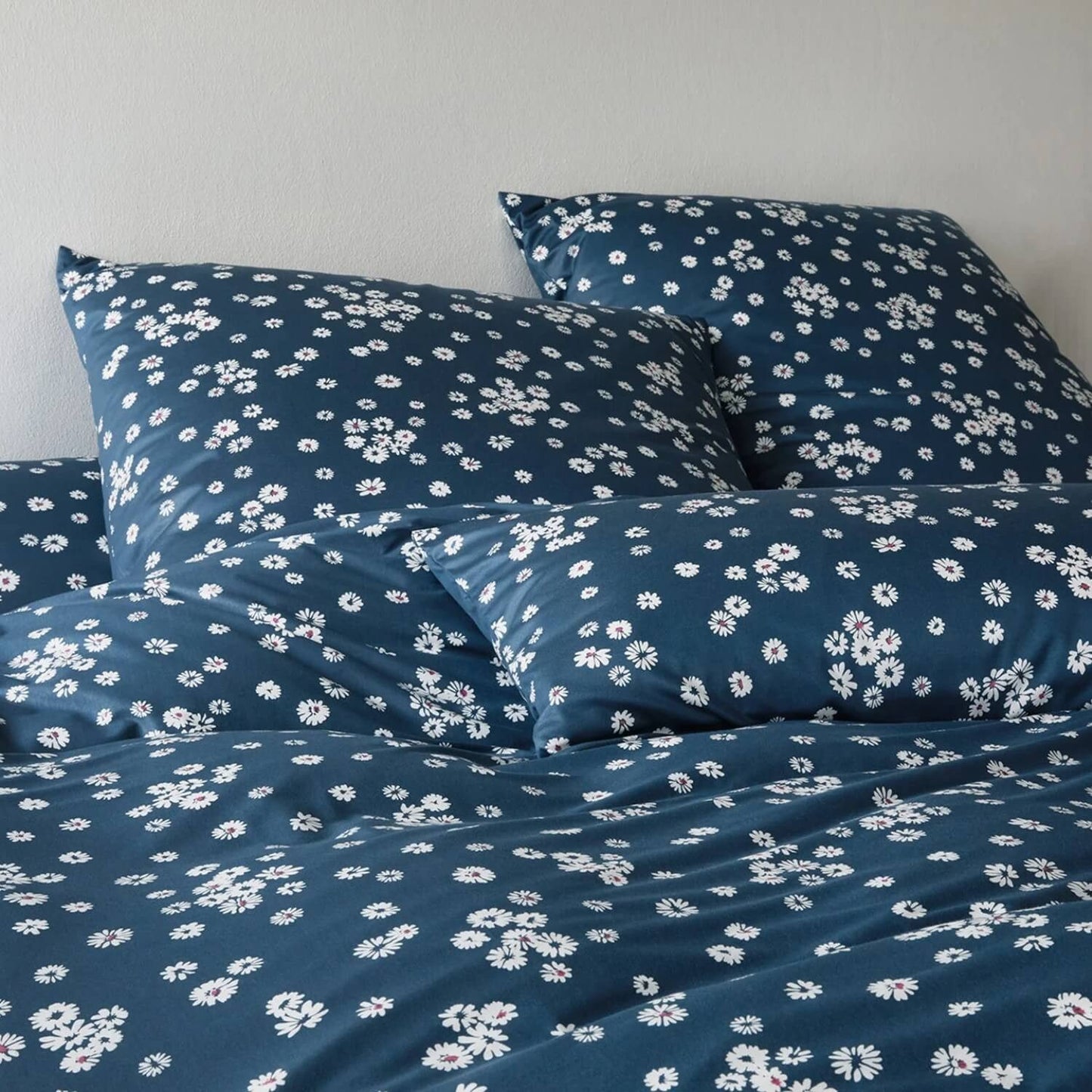 Elegante Interlock Jersey Bettwäsche Daisies 3565-2 Blume Blau 135x200