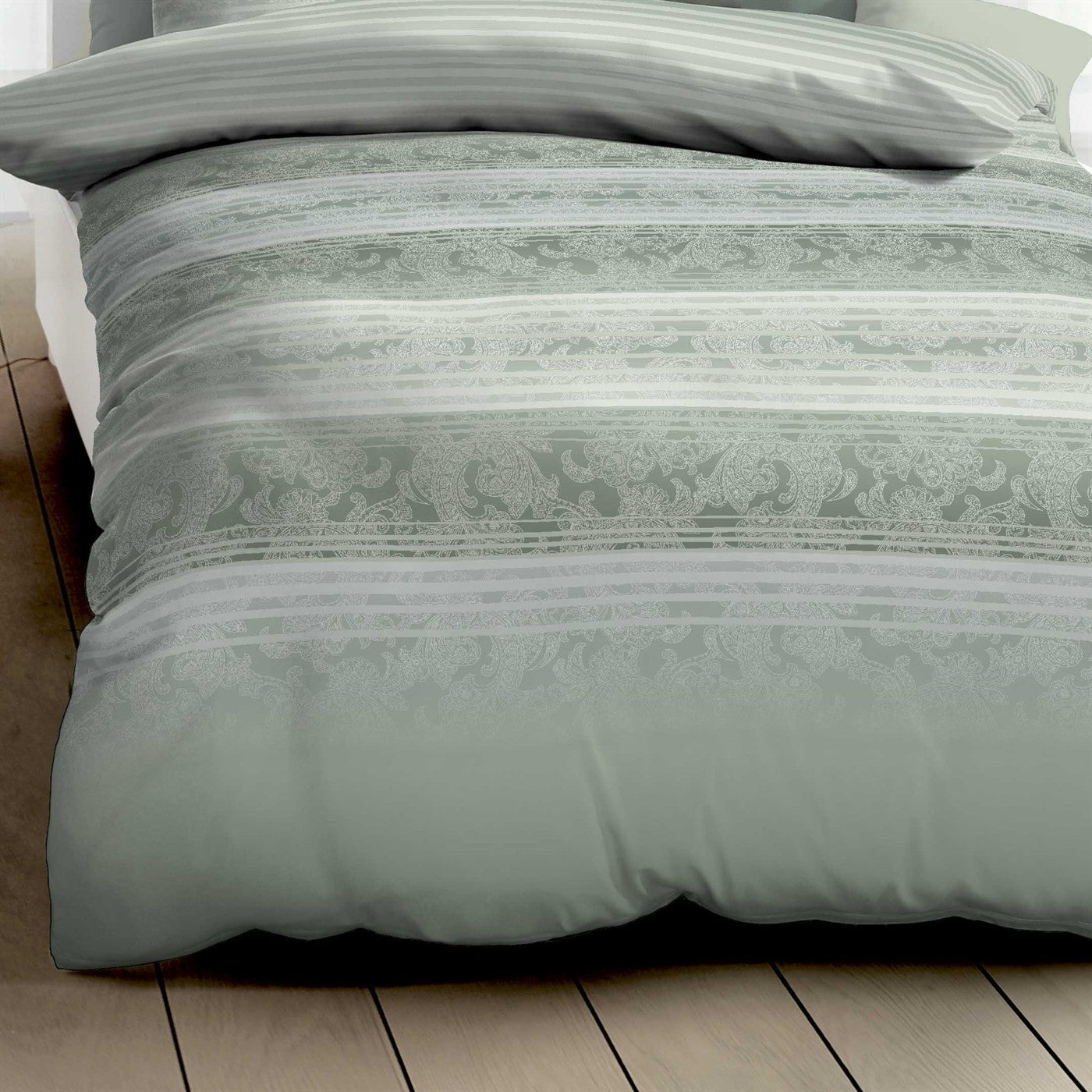Bettwäsche Mako Satin Palace Khaki mit Streifenmuster 135 x 200 cm