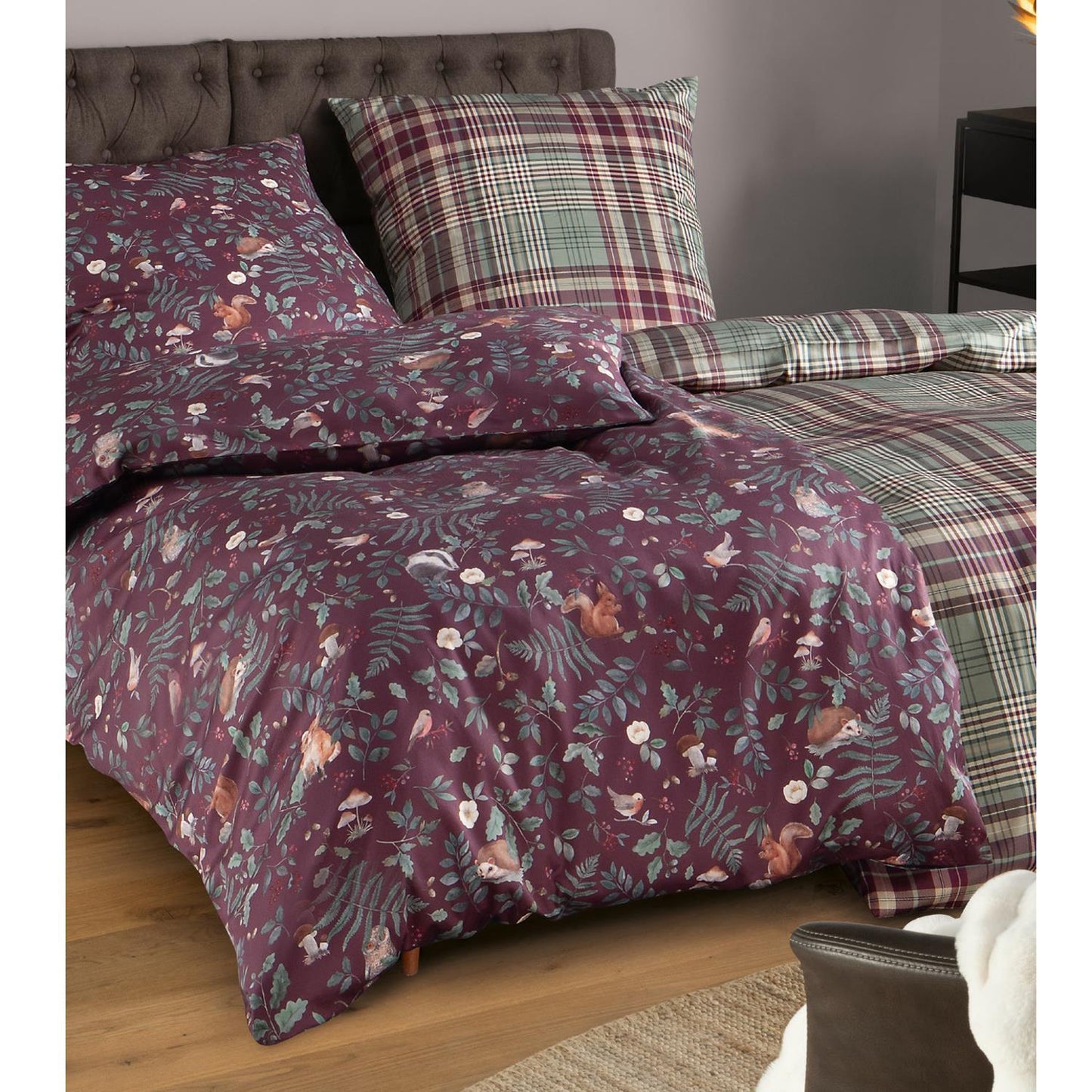 Elegante Interlock Jersey Bettwäsche Hide 3591-1 Waldtiere 135x200