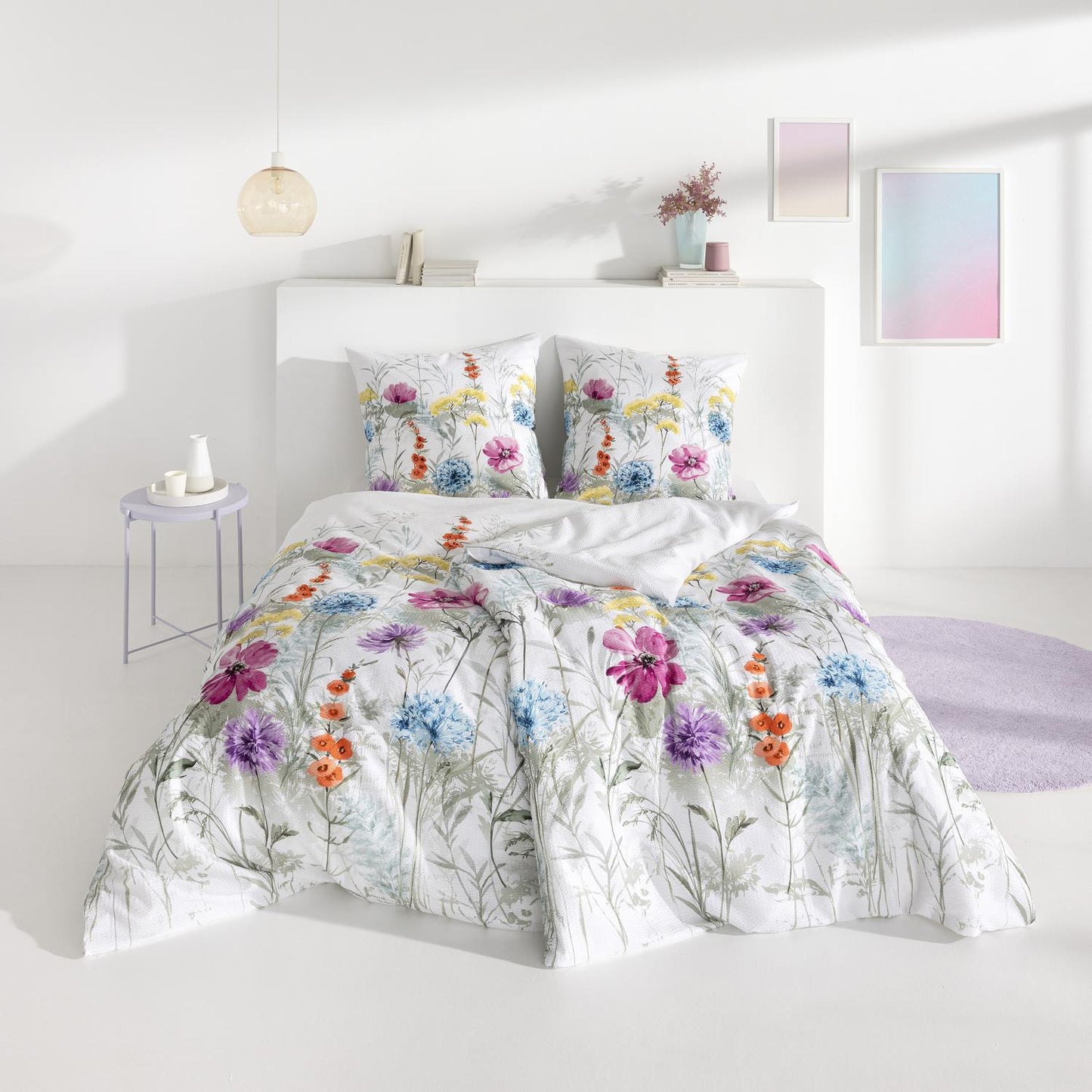 Estella Seersucker Bettwäsche Rachel 3608-985 Blumen Bunt Grau 135x200