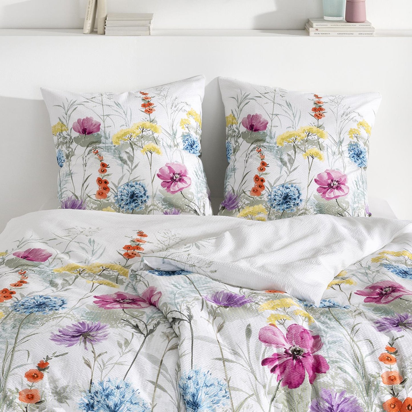 Estella Seersucker Bettwäsche Rachel 3608-985 Blumen Bunt Grau 135x200