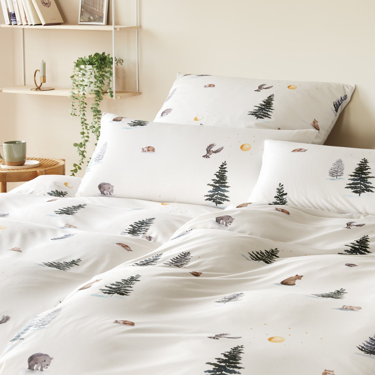 Elegante Interlock Jersey Bettwäsche Winterwald 3611-7 Natur 135x200