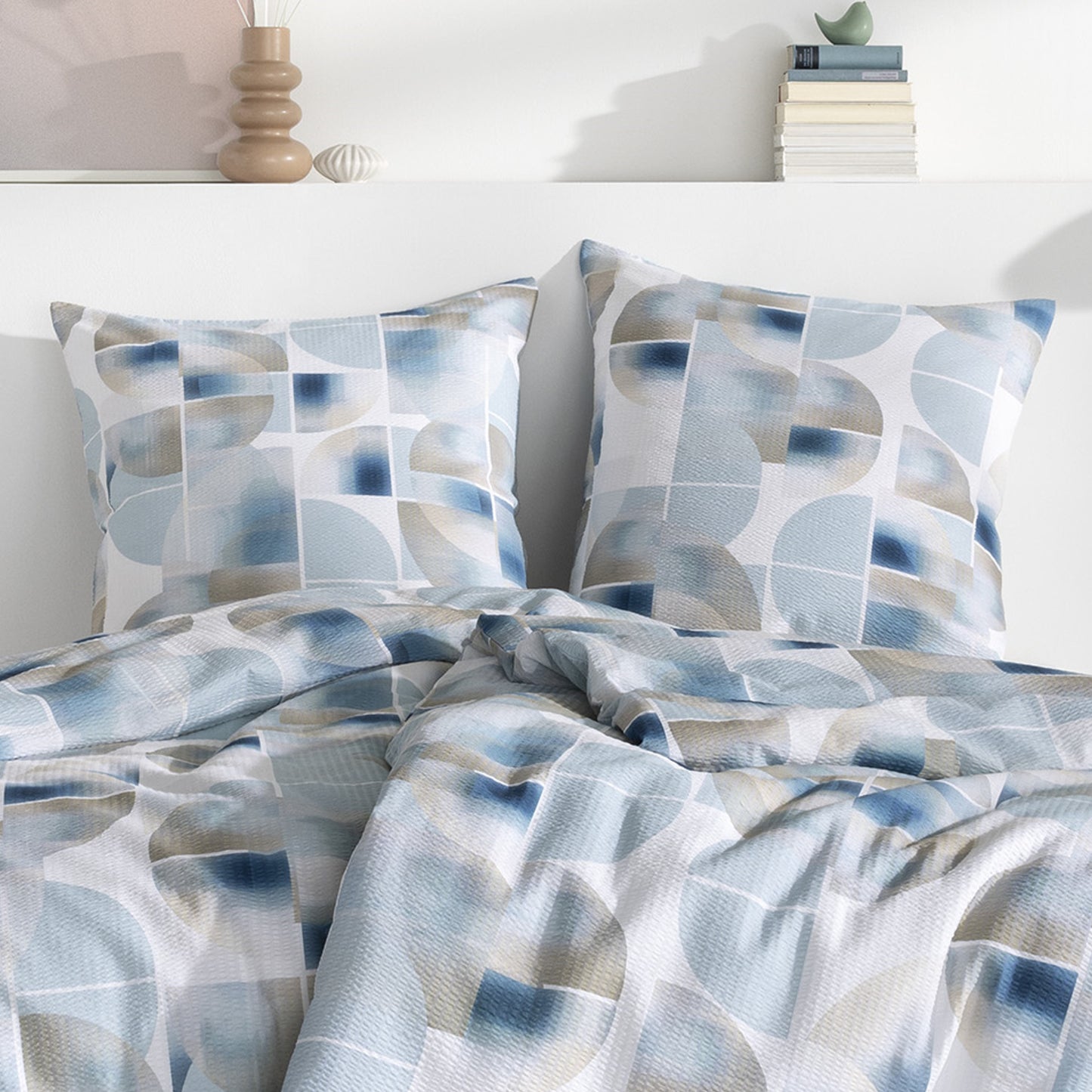 Estella Seersucker Bettwäsche Simon 3614-051 Geometrisch Blau 155x220