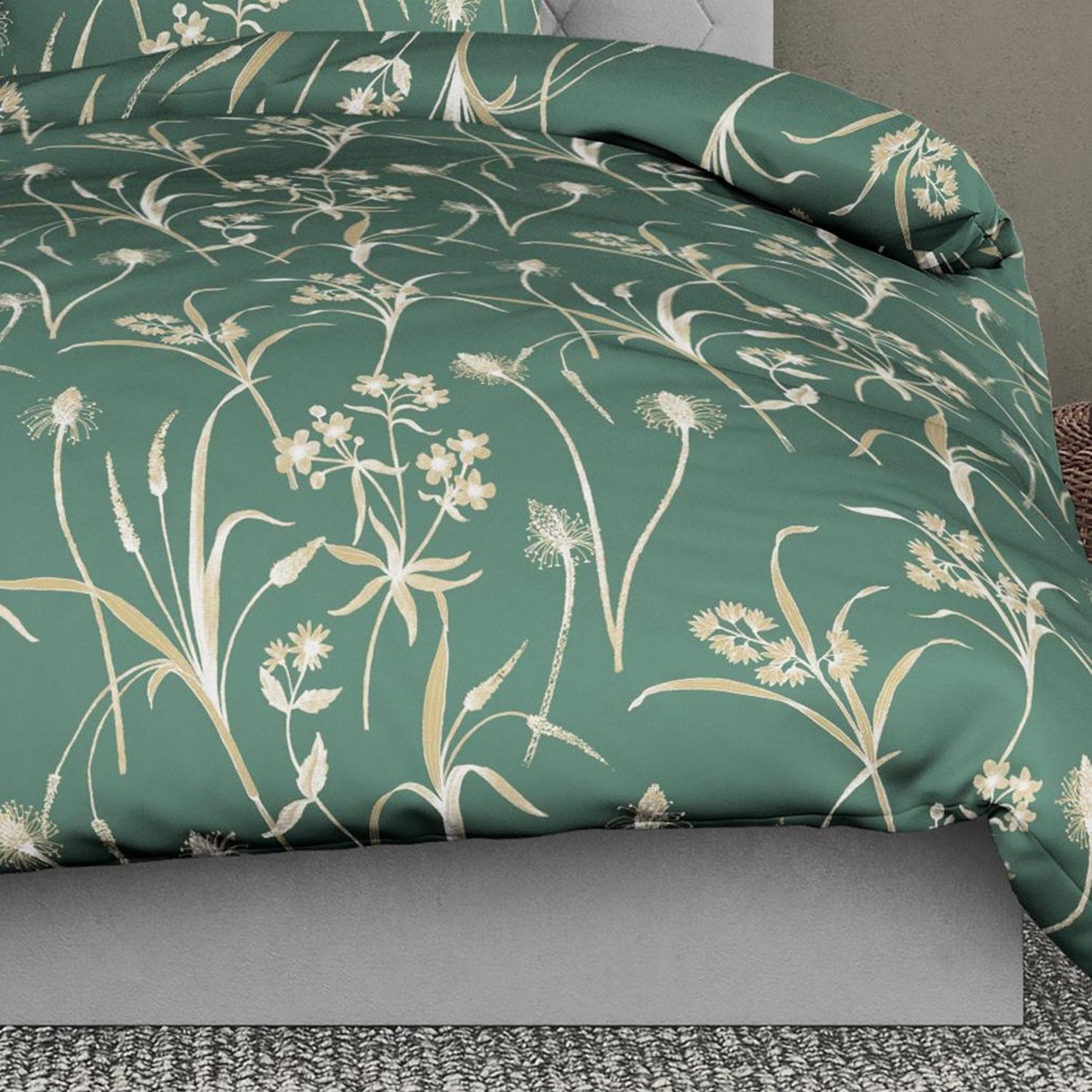 Bettwäsche Bierbaum Mako Satin 3987-30 Blumen Petrol Grün 135x200
