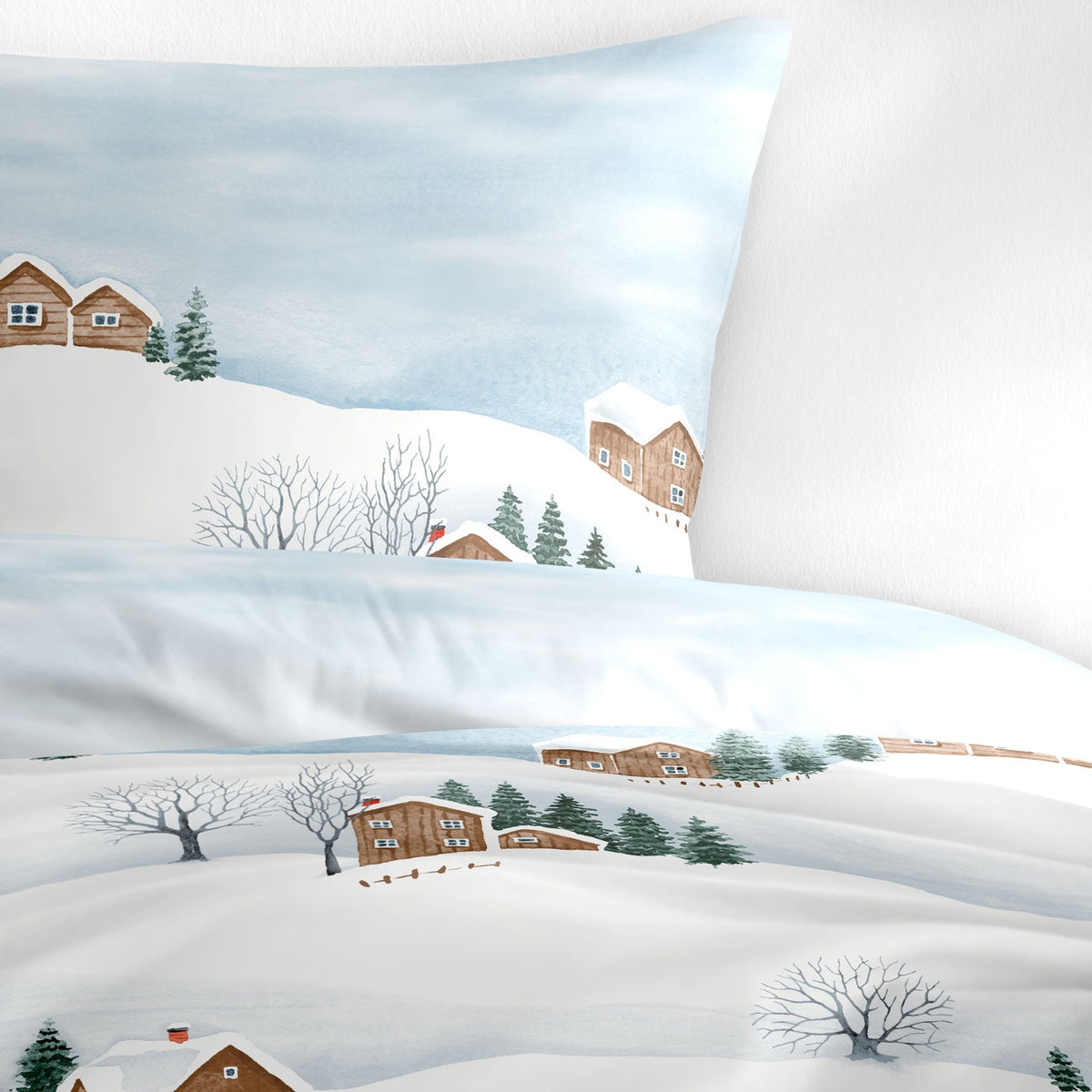 Biber Bettwäsche bleu mit Winterlandschaft 135 x 200 cm