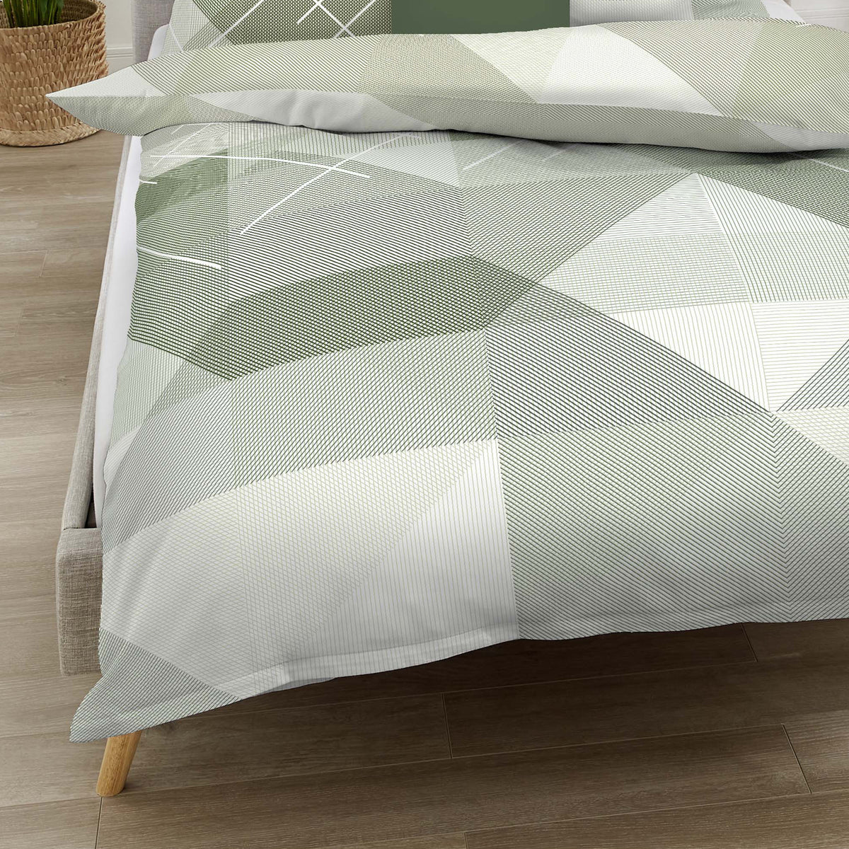 Bettwäsche Kaeppel Biber 403-533 Linear geometrisch oliv grün 135x200