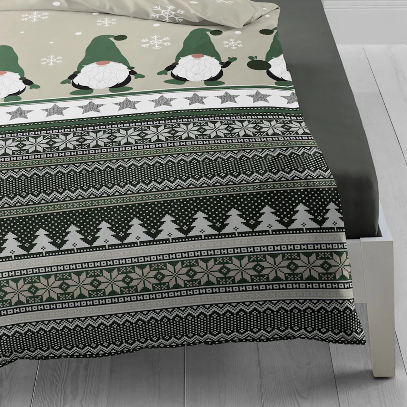 Bettwäsche Bierbaum Biber 4051-30 Wichtel Schneeflocke grün 135x200