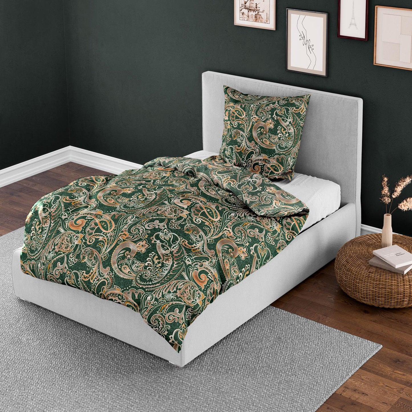 Bettwäsche Bierbaum Mako Satin 4065-30 Paisley Grün Kupfer 135x200