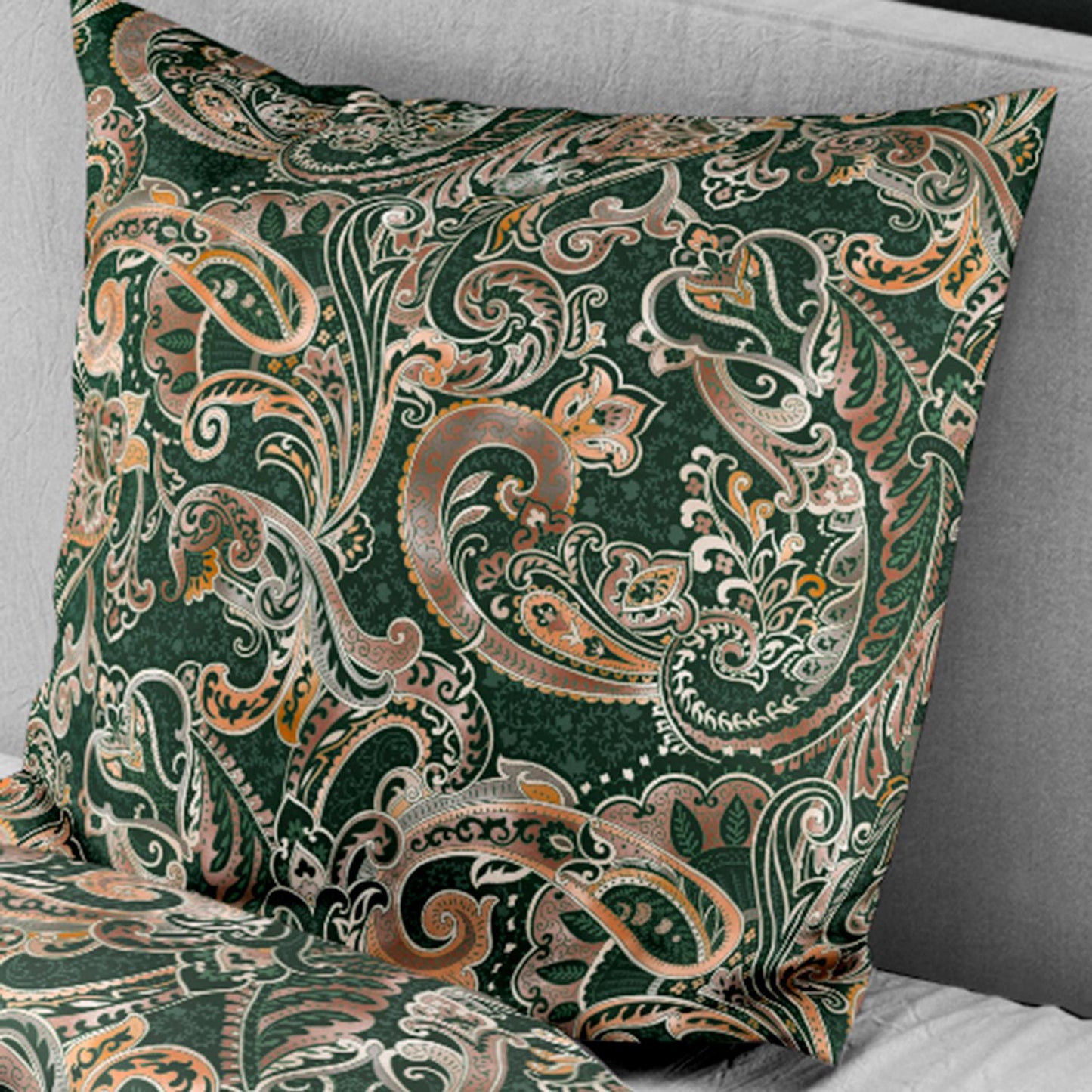 Bettwäsche Bierbaum Mako Satin 4065-30 Paisley Grün Kupfer 135x200