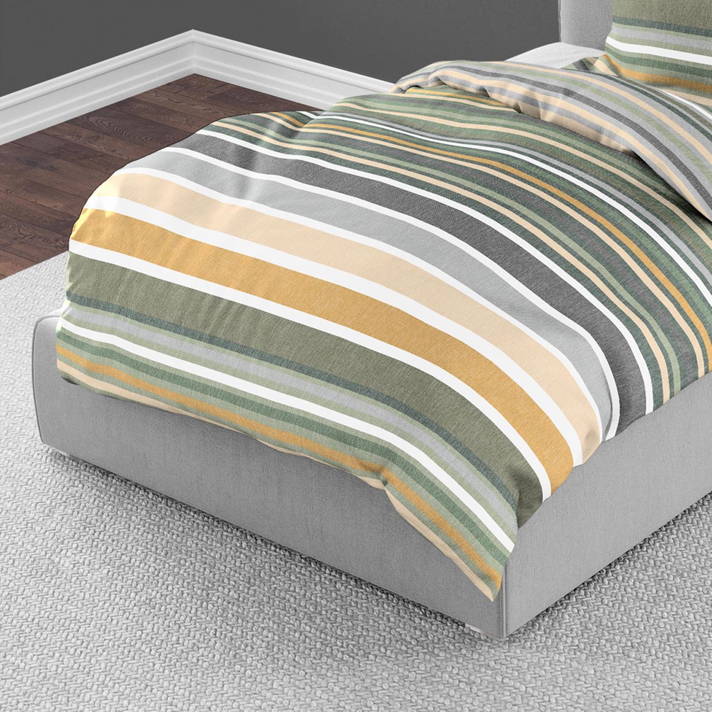 Bettwäsche Bierbaum Biber 4067-31 Streifen Grün Ockergelb 135x200